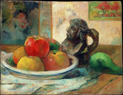Stillleben mit Äpfeln, einer Birne und einem Keramikporträtkrug, 1889 von Paul Gauguin